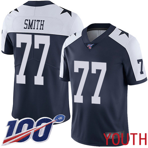 Youth Dallas Cowboys Limited Navy Blue Tyron Smith Alternate 77 100th Season Vapor Untouchable Throwback NFL Jersey